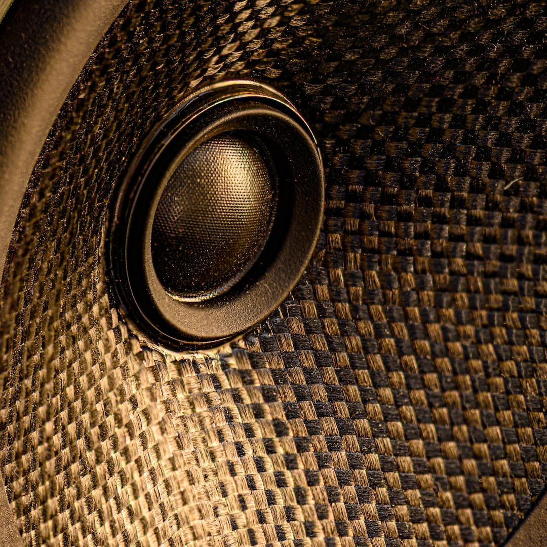 black and brown round speaker